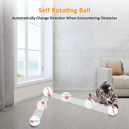 EKKONG Juguete Interactivo para Gato, Bola de Gato, Bola de Juguete Eléctrica con luz LED, Recargable USB Bola Giratoria Automática de 360 Grados, Ejercicio Chaser Juguete para Animal (Blanco)