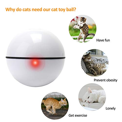 EKKONG Juguete Interactivo para Gato, Bola de Gato, Bola de Juguete Eléctrica con luz LED, Recargable USB Bola Giratoria Automática de 360 Grados, Ejercicio Chaser Juguete para Animal (Blanco)