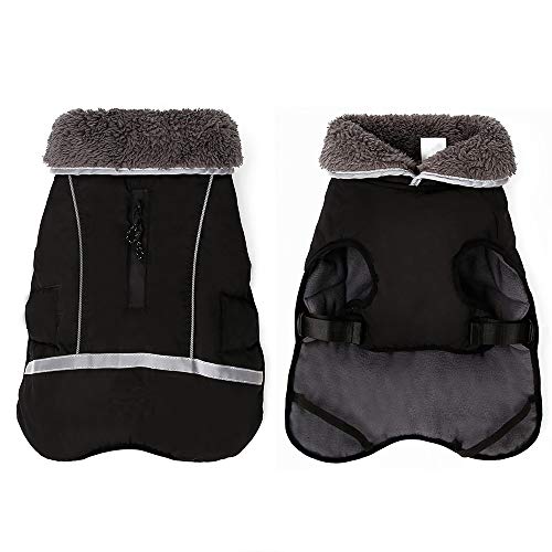 Eleoption - Impermeable caliente para invierno para perros, chaqueta chubasquero para exteriores, impermeable, reflectante, abrigo para perros pequeños, medianos y grandes. - UYYI77656, XL, Negro