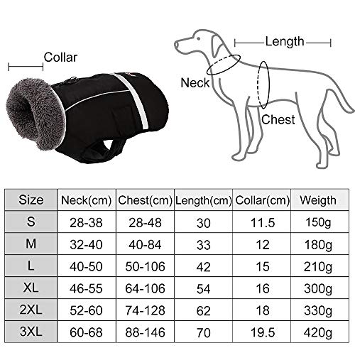 Eleoption - Impermeable caliente para invierno para perros, chaqueta chubasquero para exteriores, impermeable, reflectante, abrigo para perros pequeños, medianos y grandes. - UYYI77656, XL, Negro