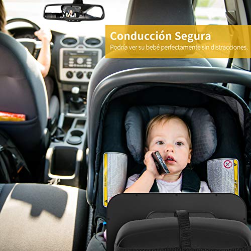 Espejo Retrovisor Coche Bebé para Ver su Bebé en Asiento Trasero, Akapola Versión Actualizada 360° Rotación Gran Tamaño sin Distorción para Silla Trasera de Bebé/Asientos de Niños