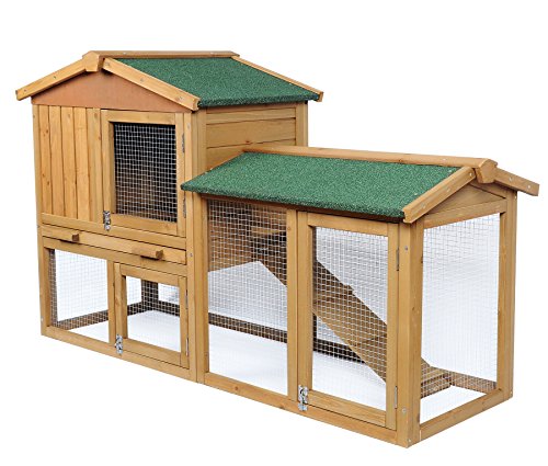 EUGAD Conejera de Exterior Madera Gallineros Casa para Conejos Cobayas Hámster Mascotas Jaula para Conejo Animales Pequeños Impermeable 2 Niveles, 3 Puertas 85x147x53cm 0034HT