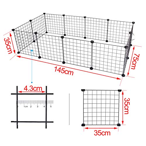 EUGAD DIY Jaula Modular Valla para Animales Pequeños, Parque para Mascotas para Hámsteres Cobayas Conejos Perros Gatos 12 Pieza Plástico/Metal Negro 0002WL