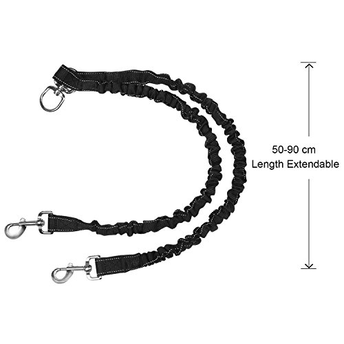 Ewolee Doble Correa para Perros, Correa Elástica y Extensible 140-165cm para 2 Perros Medianos y Grandes, Correa Acolchado con Neopreno Suave - Negro