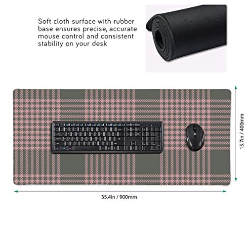 Extienda la Alfombrilla de ratón Pink Green Hounds Tooth Check Plaid 40 X 90 CM Mousepad con Base de Goma Antideslizante, Teclado de computadora Suave Alfombrilla para Ratones