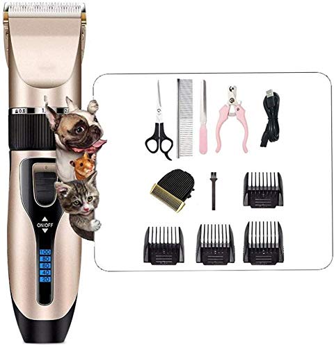 FANPING Perro Gato Clippers máquina de Afeitar, Profesional de la preparación del Pelo Clippers Desmontable Láminas inalámbrico Recargable, Pet Clipper Kit con Tijera, peines