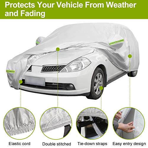 Favoto Cubierta de Coche Impermeable Funda de Coche Exterior Oxford+Algodón con Cremallera para Hatchback Anti-UV Transpirable Resistente al Polvo Lluvia Rasguño Nieve al Aire Libre 435x180x160cm