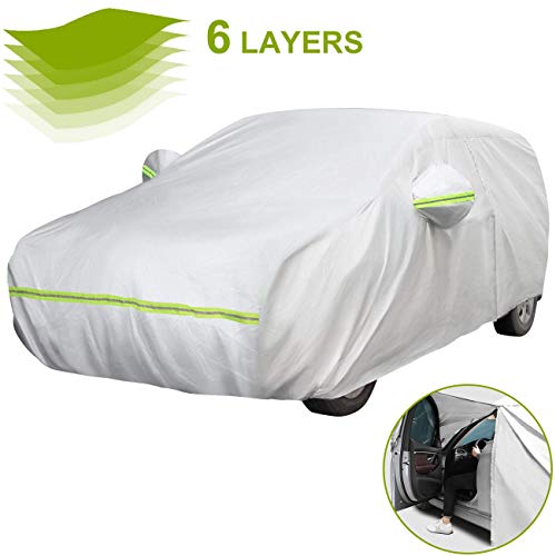 Favoto Cubierta de Coche Impermeable Funda de Coche Exterior Oxford+Algodón con Cremallera para Hatchback Anti-UV Transpirable Resistente al Polvo Lluvia Rasguño Nieve al Aire Libre 435x180x160cm