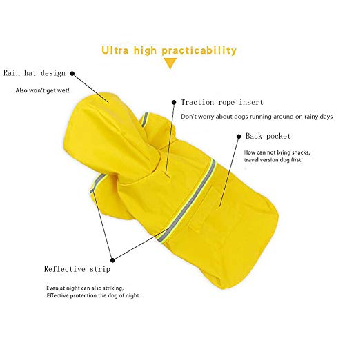 FeiLuo Impermeables para Perros - Abrigo Impermeable con Capucha, Chubasquero de Tira Reflectante Ligera, Cordón Ajustable, Poncho Impermeable para Lluvia para Perros Medianos y Grandes (2XL, Yellow)