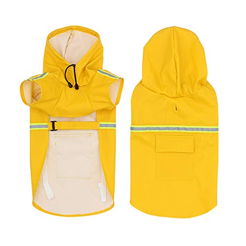 FeiLuo Impermeables para Perros - Abrigo Impermeable con Capucha, Chubasquero de Tira Reflectante Ligera, Cordón Ajustable, Poncho Impermeable para Lluvia para Perros Medianos y Grandes (2XL, Yellow)