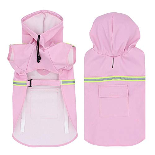 FeiLuo Impermeables para Perros - Abrigo Impermeable con Capucha, Chubasquero de Tira Reflectante Ligera, Cordón Ajustable, Poncho Impermeable para Lluvia para Perros Medianos y Grandes (2XL, Pink)