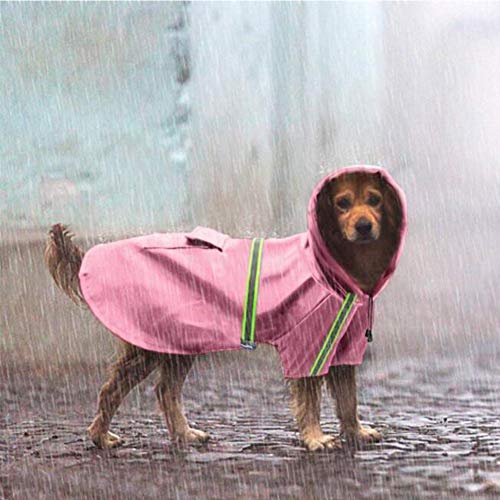 FeiLuo Impermeables para Perros - Abrigo Impermeable con Capucha, Chubasquero de Tira Reflectante Ligera, Cordón Ajustable, Poncho Impermeable para Lluvia para Perros Medianos y Grandes (2XL, Pink)