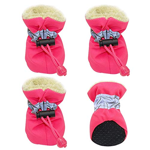 FELICILII Perro de Mascota Impermeable Invierno Zapatos Anti-Deslizante Lluvia Nieve Botas Calzado Caliente Grueso for Gatos pequeños Puppy Dogs Calcetines Botines 4pcs (Color : Rosa, Size : S)