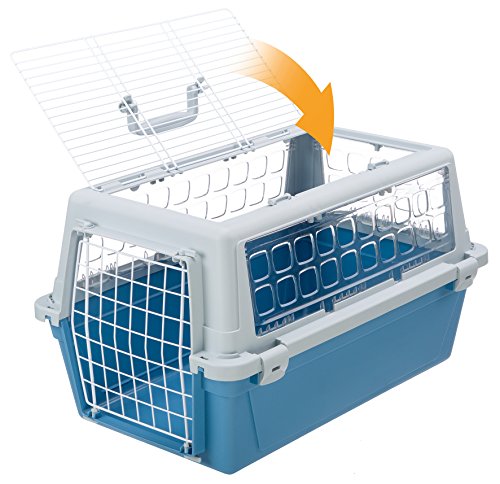 Ferplast Atlas 10 Trendy Open - Cesta de Transporte para Gato/Perro, Color Azul y Gris