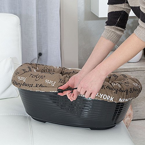 Ferplast Cojín para Cama de Perros y Gatos SOFÀ Cushion 2 Funda Acolchada para Cama de Animales Tipo Cesta de plástico, Algodón Lavable, Regulable con cordón elástico, 52 x 39 x h 21 cm Marrón