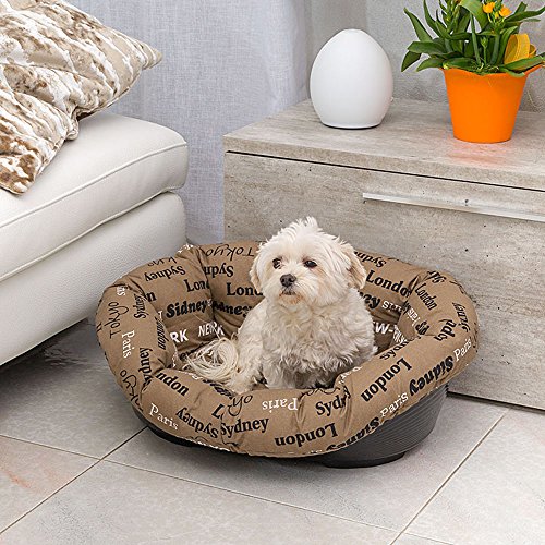 Ferplast Cojín para Cama de Perros y Gatos SOFÀ Cushion 2 Funda Acolchada para Cama de Animales Tipo Cesta de plástico, Algodón Lavable, Regulable con cordón elástico, 52 x 39 x h 21 cm Marrón