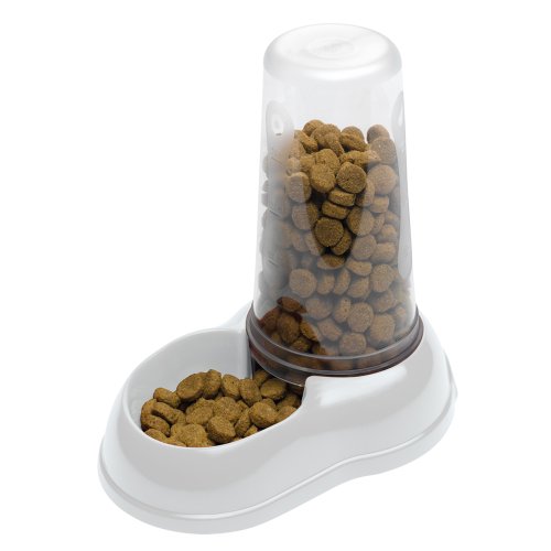 Ferplast Dispensador de Comida o Agua para Perros y Gatos AZIMUT 1500, 1,5 L, croquetas, Comida Seca o Agua, Plástico, Depósito Transparente, Base Antideslizante, 16,5 x 25 x h 24,5 cm Blanco