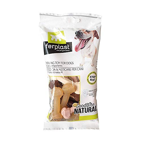 Ferplast Goodbite Natural XS Juguete Hueso para La Higiene Oral, 4 Sabores Pollo Vacuno Jamón Salmón, Perro Pequeño (3-5 Kg), Natural, 16 Piezas De 15G 1 Unidad 260 g