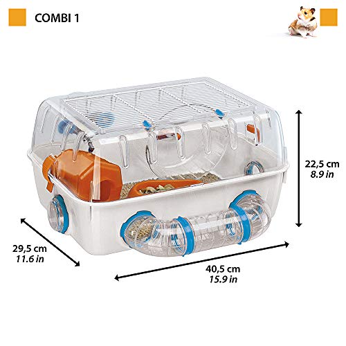 Ferplast Jaula para hámsteres Combi 1, para pequeños roedores, Plástico Robusto, Techo con Rejilla abrible, Tubos y Accesorios incluidos, 40,5 x 29,5 x h 22,5 cm Blanco