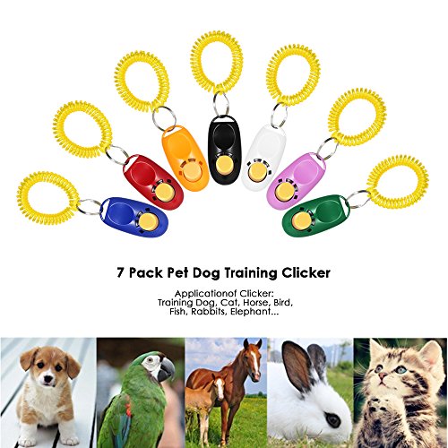 Fesjoy Herramienta de Clicker Nueva 7 del Entrenamiento del Perro del Animal doméstico Paquete de Clicker Trainer muñeca de la Ayuda para el Perro con Correa clicker de Perros