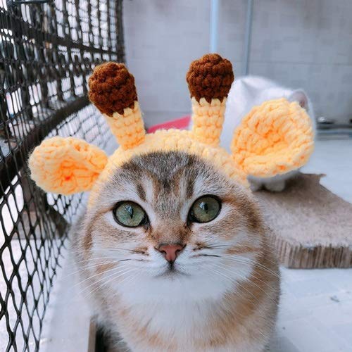 Fighrh Moda Linda Animal Lindo con Sombrero de Navidad Navidad Halloween Decoración navideña al Aire Libre Gato Lindo Perro Peluche Divertido Mascota Vestir Ciervos Gorros Amarillo (tamaño : S)