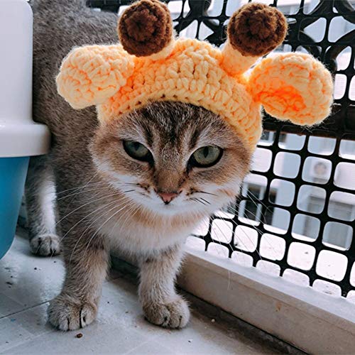 Fighrh Moda Linda Animal Lindo con Sombrero de Navidad Navidad Halloween Decoración navideña al Aire Libre Gato Lindo Perro Peluche Divertido Mascota Vestir Ciervos Gorros Amarillo (tamaño : S)