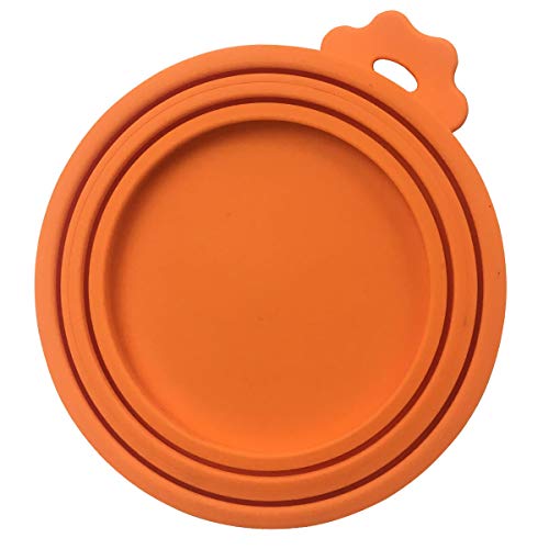 Fiyo Cubiertas de Alimentos para Mascotas de 3 tamaños, Apto para lavavajillas, sin BPA, Silicona Universal, para Perros y Gatos (Naranja)