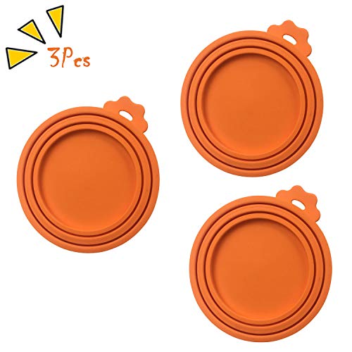 Fiyo Tapas para latas de Comida para Mascotas de 3 tamaños [Apto para lavavajillas, sin bisfenol A] Universal de Silicona para Perros y Gatos (Naranja)