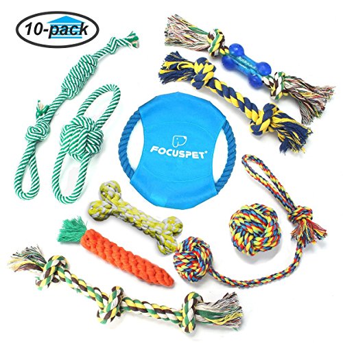 Focuspet Juguetes para Perros, 10 Piezas Juguetes de Cuerda de para Perros Dientes Entrenamiento IQ para Perros pequeños y medianos Regalo de Perro