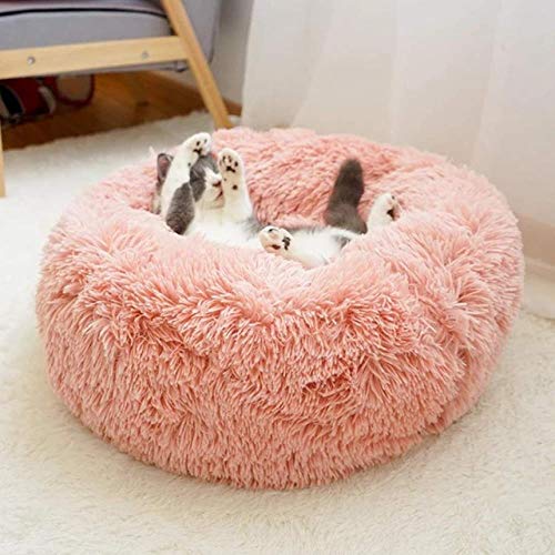 FSEFGSWFG Cama de perro súper suave de felpa larga Perrera para mascotas Saco de dormir redondo Tumbona Casa de gato Sofá cálido de invierno Cesta para perro pequeño mediano grande, rosa, 40 cm, China