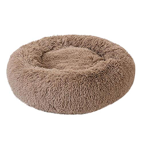 FSEFGSWFG Cama de perro súper suave de felpa larga Perrera para mascotas Saco de dormir redondo Tumbona Casa de gato Sofá cálido de invierno Cesta para perro pequeño mediano grande, café, 40 cm, China