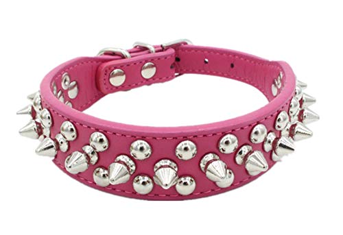 Fully 1 X Collar Ajustable de Piel sintética con Picos de Seguridad para Perros y Cachorros (XL: Cuello: 45-50cm / 17.71-19.68", Rosa roja)