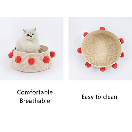 Gato redondo cama nido cesta cuerda de algodón tejido cálido mascota cama para dormir casa nido descanso lindo divertido pelusa bola cachorro cachorros interior jugar ecología lavable invierno vera