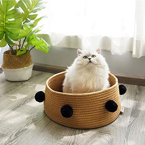 Gato redondo cama nido cesta cuerda de algodón tejido cálido mascota cama para dormir casa nido descanso lindo divertido pelusa bola cachorro cachorros interior jugar ecología lavable invierno vera