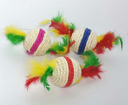 Gatos, Kitten Sonajero pelota de juguete, de sisal con plumas a ambos lados, para evitar & lanzar, captura y jugar, para gato, junto parte & frauchen/Amo con su gato, interactiva, Activo aguda.. regalo/Pequeño regalo para los dueños gato & los amantes.