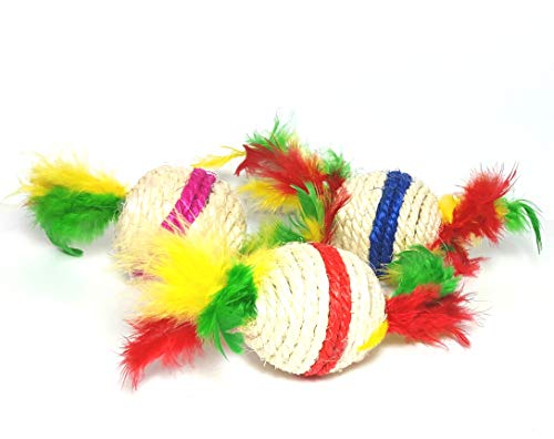 Gatos, Kitten Sonajero pelota de juguete, de sisal con plumas a ambos lados, para evitar & lanzar, captura y jugar, para gato, junto parte & frauchen/Amo con su gato, interactiva, Activo aguda.. regalo/Pequeño regalo para los dueños gato & los amantes.