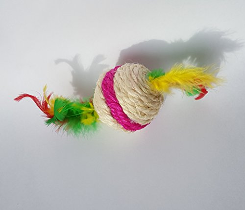 Gatos, Kitten Sonajero pelota de juguete, de sisal con plumas a ambos lados, para evitar & lanzar, captura y jugar, para gato, junto parte & frauchen/Amo con su gato, interactiva, Activo aguda.. regalo/Pequeño regalo para los dueños gato & los amantes.