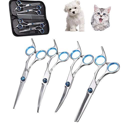 GCSEY Tijeras De Perro El Gato del Perro De Aseo De Mascotas Tijeras Fijado Recto Curvo De Corte Adelgazamiento Tijeras Kit Tesoura para Adelgazamiento del Cabello Tijeras