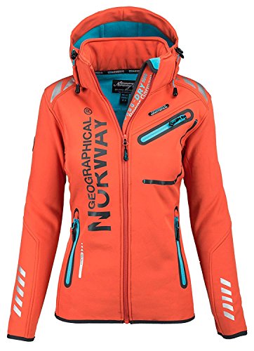 Geographical Norway - Chaqueta cortavientos impermeable multifunción para mujer, para el exterior, Otoño-Invierno, Chaqueta softshell., Manga larga, Mujer, color Corail 007, tamaño XL