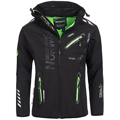 Geographical Norway - Chaqueta Rainman Turbo-Dry para hombre con tejido softshell y capucha Negro
 L