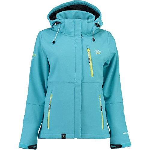 Geographical Norway Outdoor Platinum Turbo-Dry - Chaqueta softshell con capucha para mujer, Todo el año, Chaqueta softshell, Manga larga, Mujer, color turquesa, tamaño L