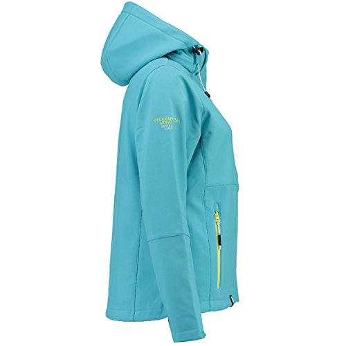 Geographical Norway Outdoor Platinum Turbo-Dry - Chaqueta softshell con capucha para mujer, Todo el año, Chaqueta softshell, Manga larga, Mujer, color turquesa, tamaño L