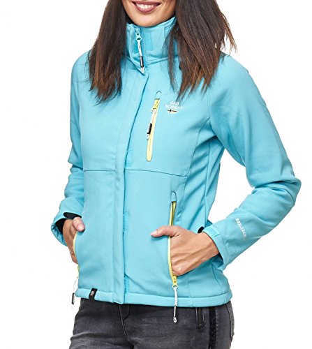 Geographical Norway Outdoor Platinum Turbo-Dry - Chaqueta softshell con capucha para mujer, Todo el año, Chaqueta softshell, Manga larga, Mujer, color turquesa, tamaño L