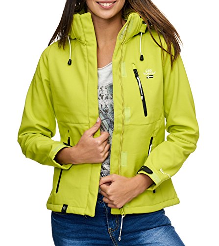 Geographical Norway Outdoor Platinum Turbo-Dry - Chaqueta softshell con capucha para mujer, Todo el año, Softshell, Manga larga, Mujer, color Limón., tamaño L