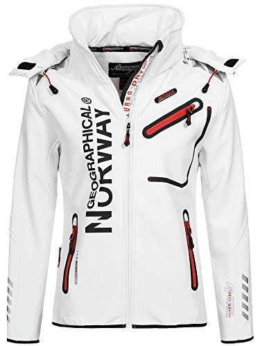 Geographical Norway Romantic Turbo-Dry - Chaqueta para mujer (softshell, con capucha extraíble), otoño-invierno, Chaqueta softshell., Mujer, color blanco/coral., tamaño M