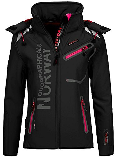 Geographical Norway Romantic Turbo-Dry - Chaqueta para mujer (softshell, con capucha extraíble), otoño-invierno, Chaqueta softshell., Mujer, color Color negro y rosa., tamaño L