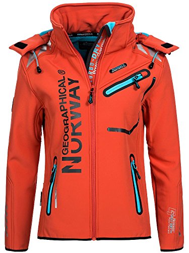 Geographical Norway Romantic Turbo-Dry - Chaqueta para mujer (softshell, con capucha extraíble), otoño-invierno, Chaqueta softshell., Mujer, color Coral/azul., tamaño S