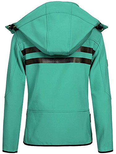 Geographical Norway Romantic Turbo-Dry - Chaqueta para mujer (softshell, con capucha extraíble), otoño-invierno, Chaqueta softshell., Mujer, color Lagoon/amarillo., tamaño S