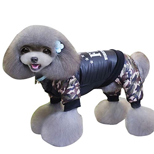 GODGETS Invierno cálido Perro de Cuatro Patas Vestido de Abrigo Ropa para Mascotas Perro FBI-Carta de impresión Camuflaje Traje Abrigo Chaqueta,Negro,(25×37×26 CM)