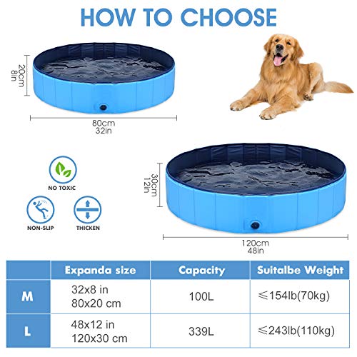 GoStock Piscina para Perros Plegable Mascota Piscina portátil Bañera para niños Gran Mascota Perro Gato PVC Antideslizante para Interiores/Exteriores (Cepillo de baño Adicional para Mascotas) 32"x8"